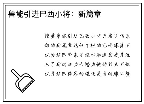 鲁能引进巴西小将：新篇章